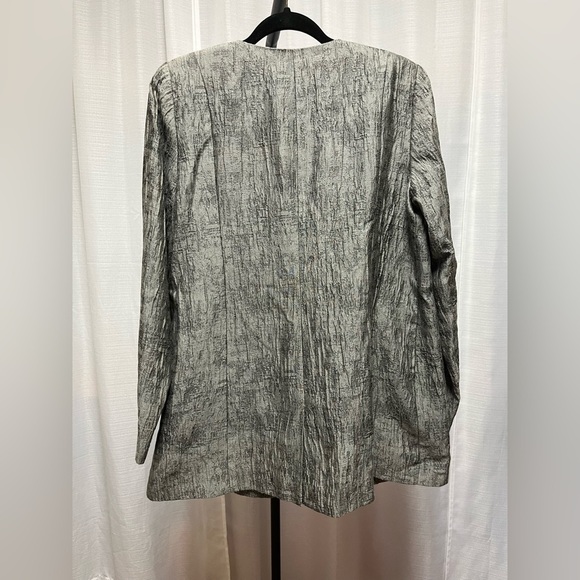 Eileen Fisher Rye Mirage Crinkle Jacquard Cotton Silk Long Jacket | size Small - Picture 4 of 8